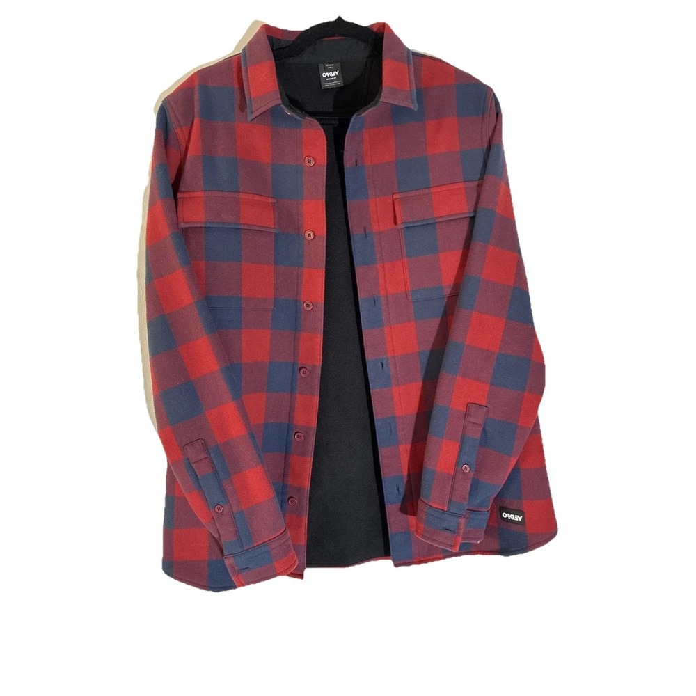 Oakley Bear Cozy Flannel shirt in a red and blue check pattern M Used - Picture 5 of 5